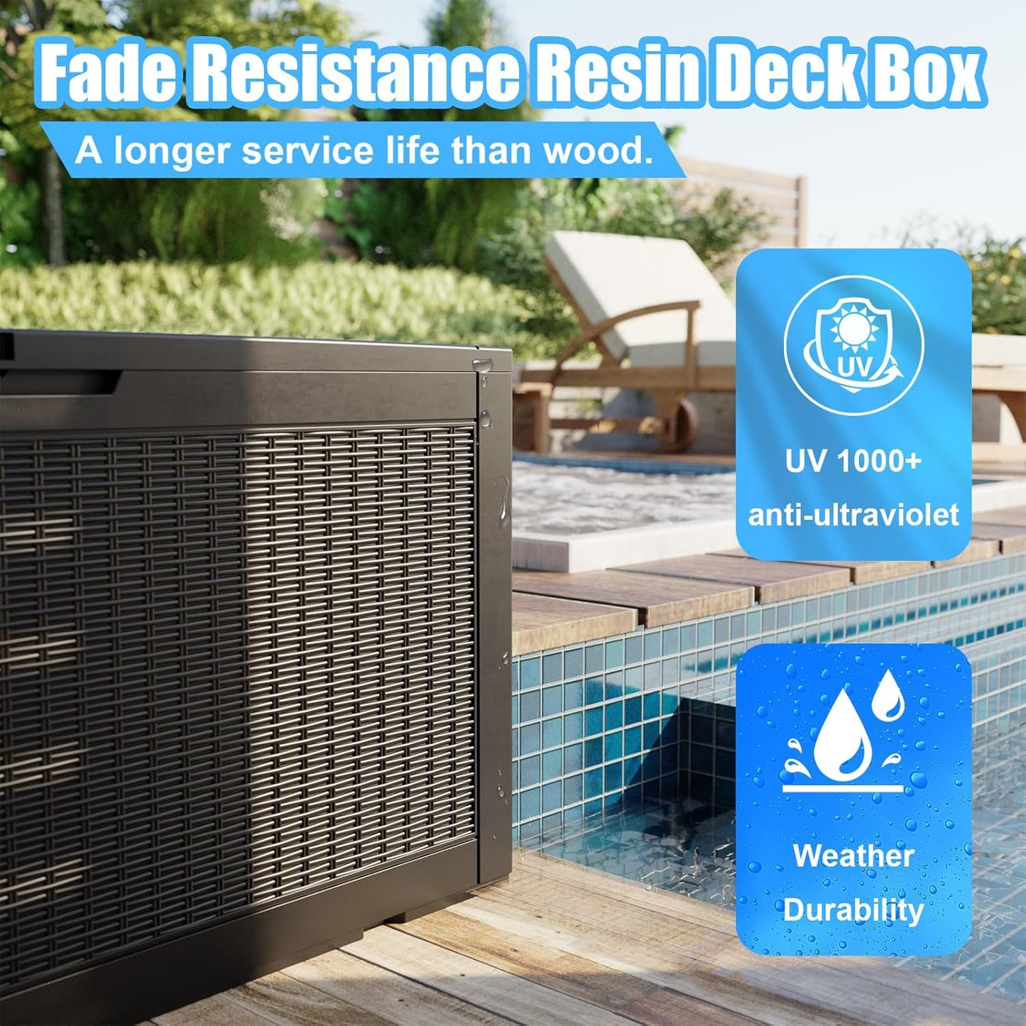 100 Gallon Large Outdoor Deck Storage Box-Black