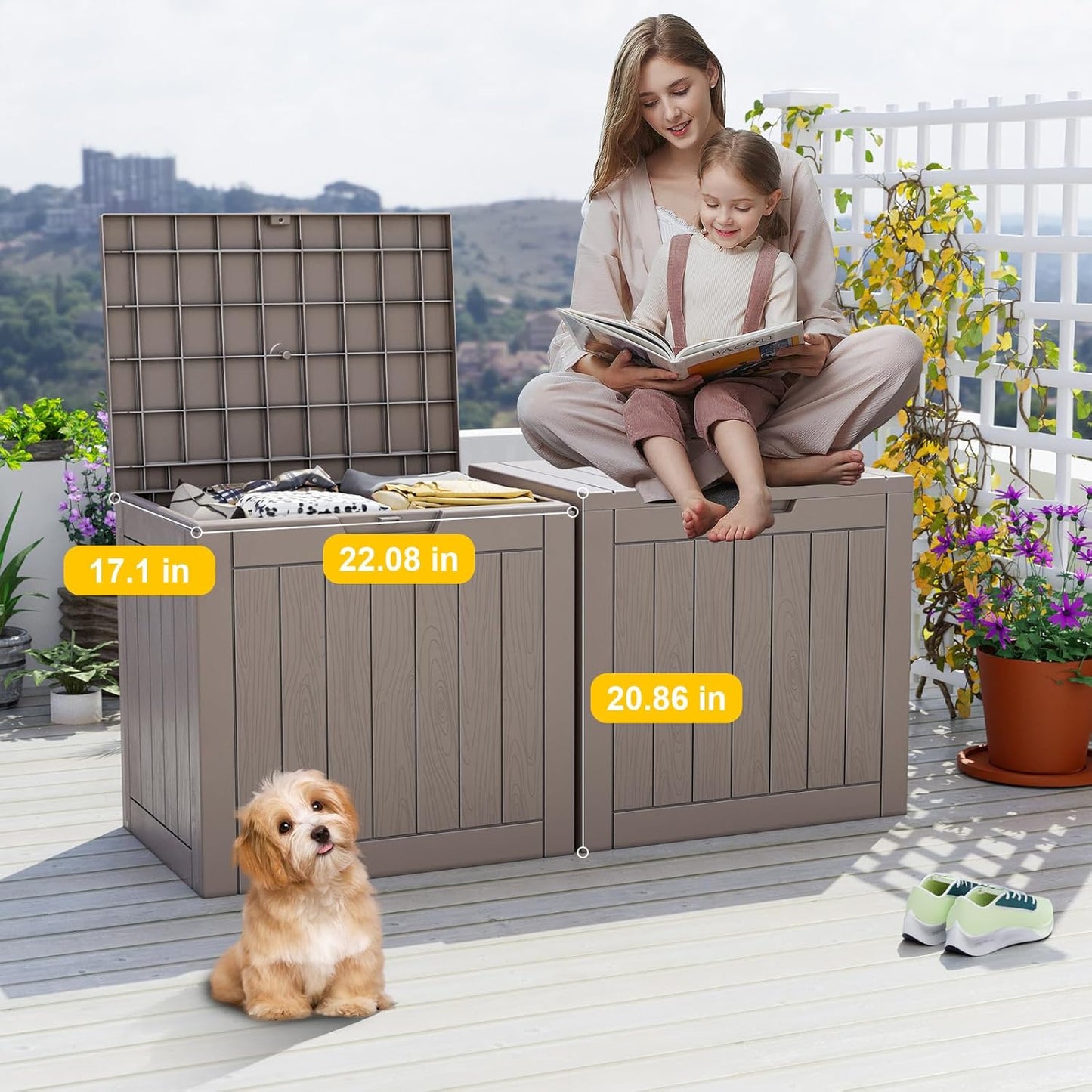 31 Gallon Large Outdoor Deck Storage Box-Beige