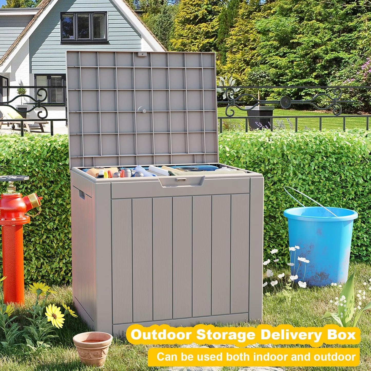 31 Gallon Large Outdoor Deck Storage Box-Beige