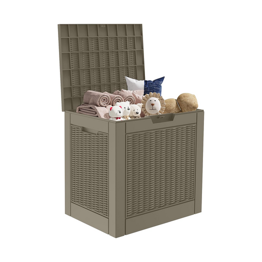 31 Gallon Rattan Pattern Large Outdoor Deck Storage Box-Beige