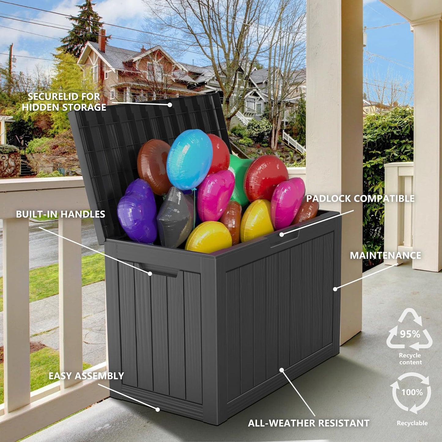 45 Gallon Large Outdoor Deck Storage Box-Black