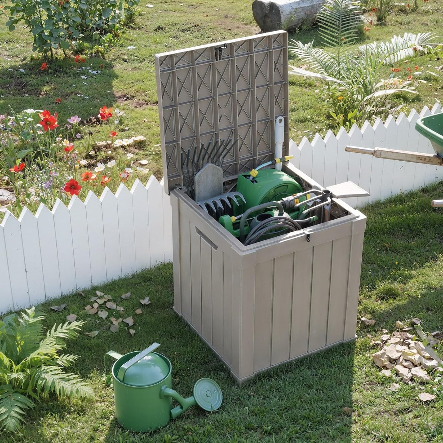 50 Gallon Large Outdoor Deck Storage Box-Beige