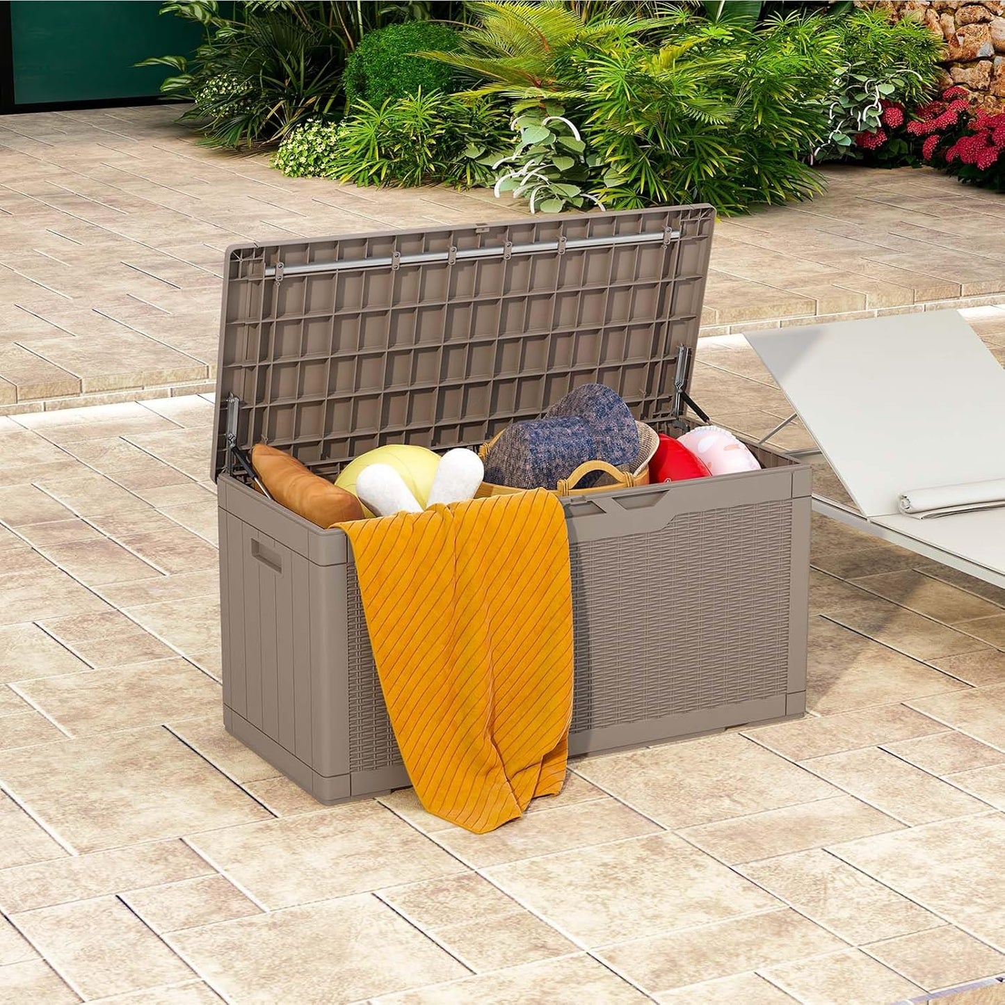 100 Gallon Large Outdoor Deck Storage Box-Beige