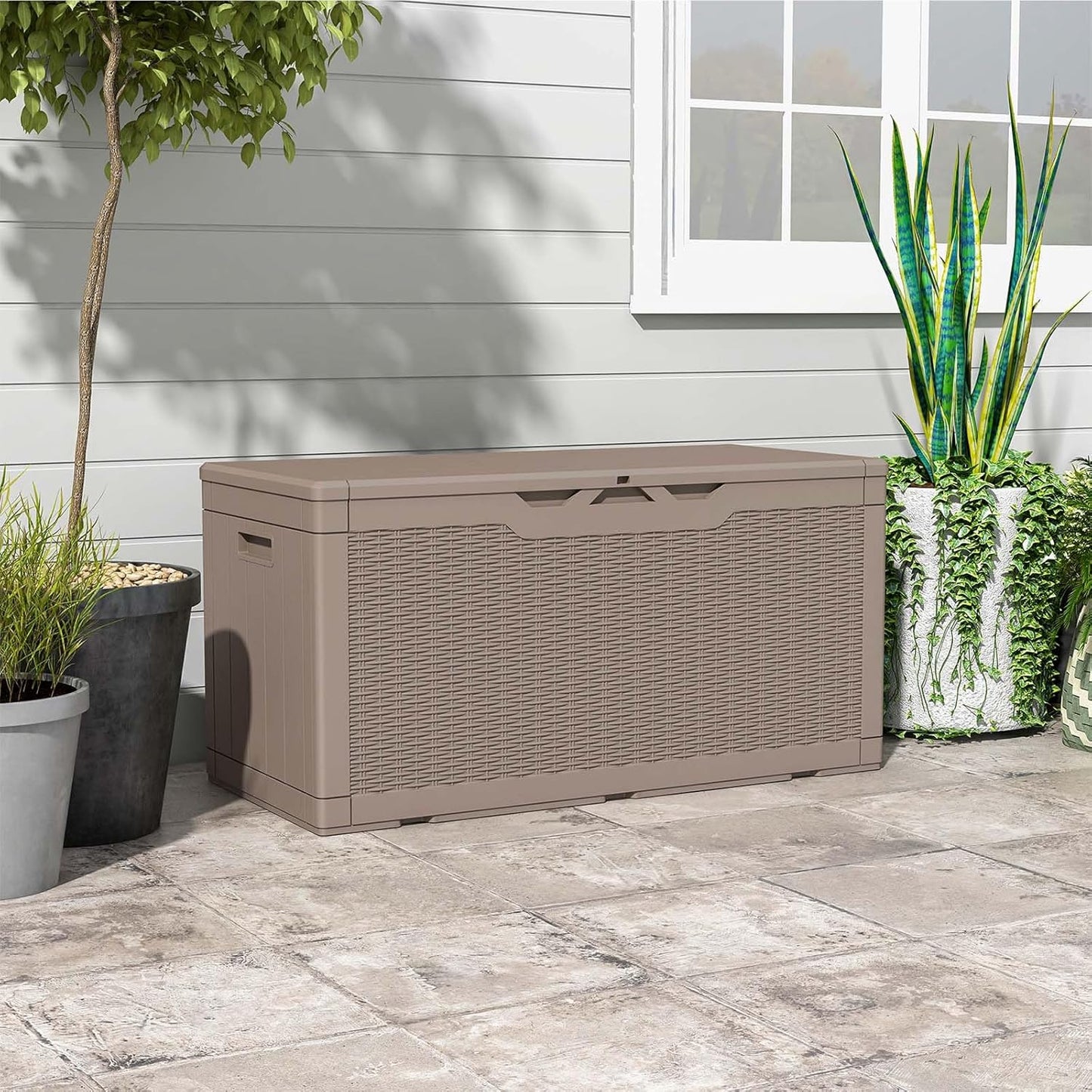 100 Gallon Large Outdoor Deck Storage Box-Beige