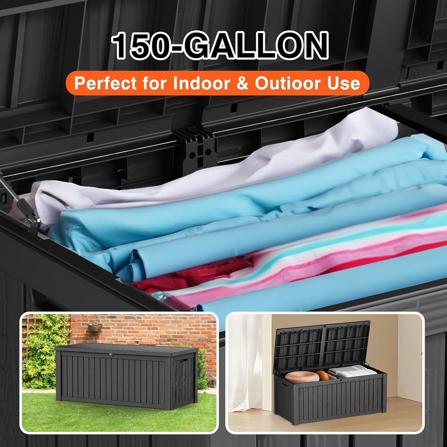 150 Gallon Large Outdoor Deck Storage Box-Black