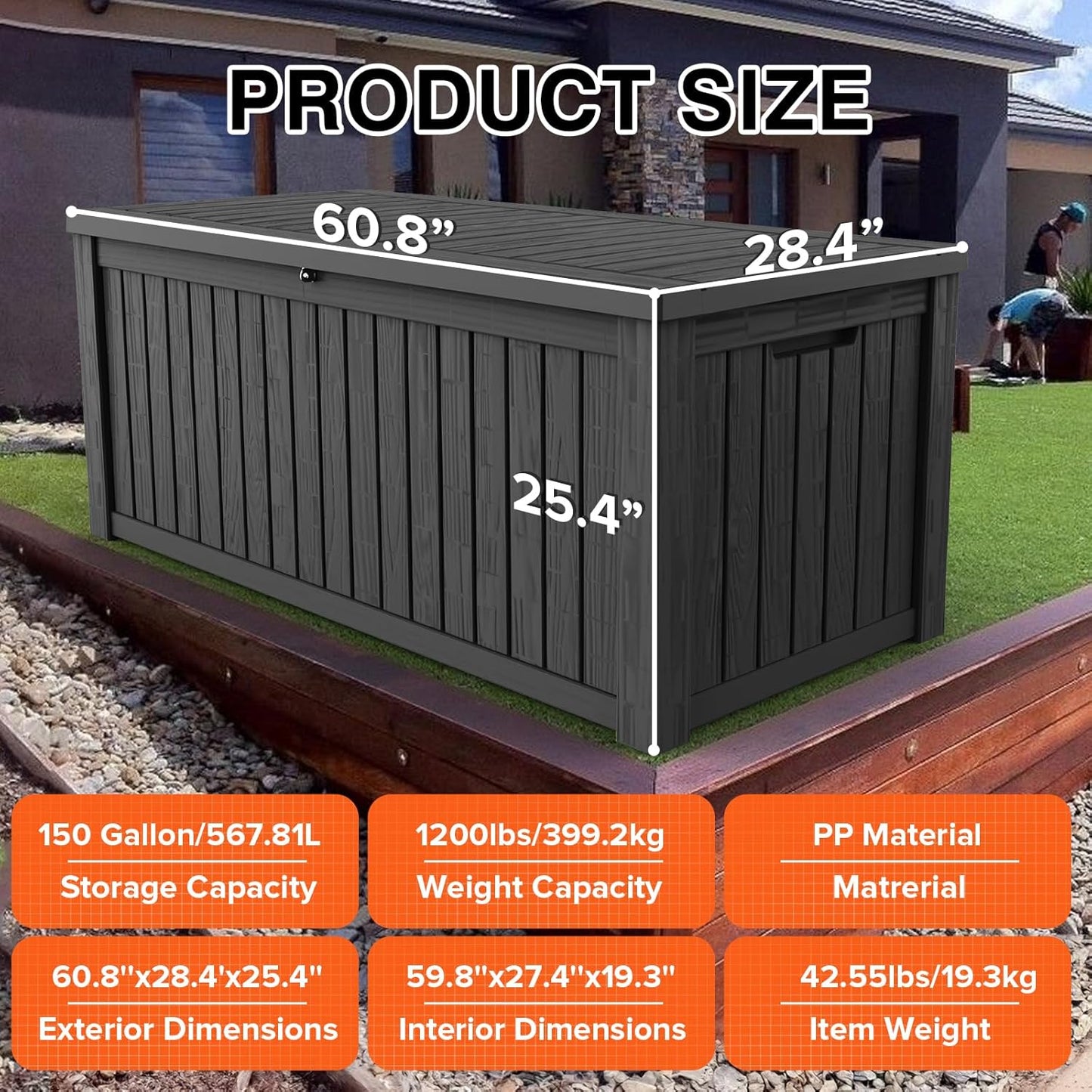 150 Gallon Large Outdoor Deck Storage Box-Black