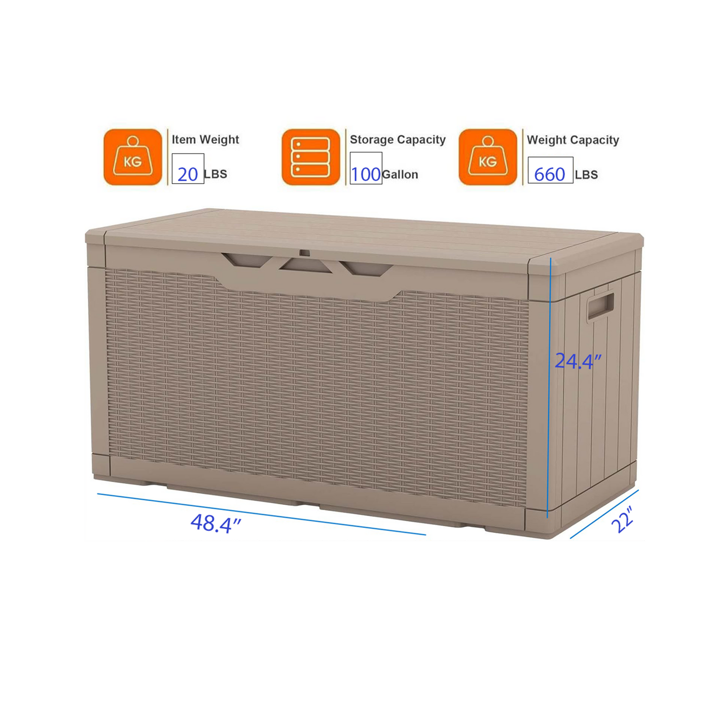 100 Gallon Large Outdoor Deck Storage Box-Beige